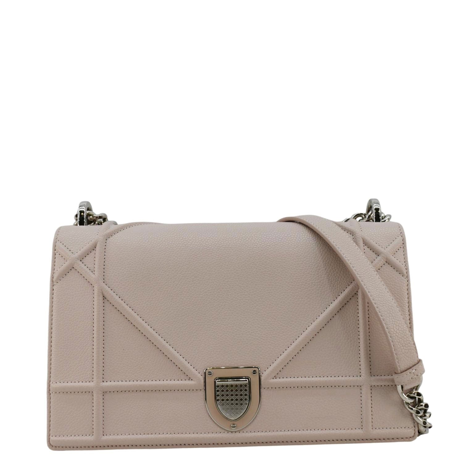 CHRISTIAN DIOR Diaroma Flap Grained Calfskin Leather Crossbody Bag Light Pink