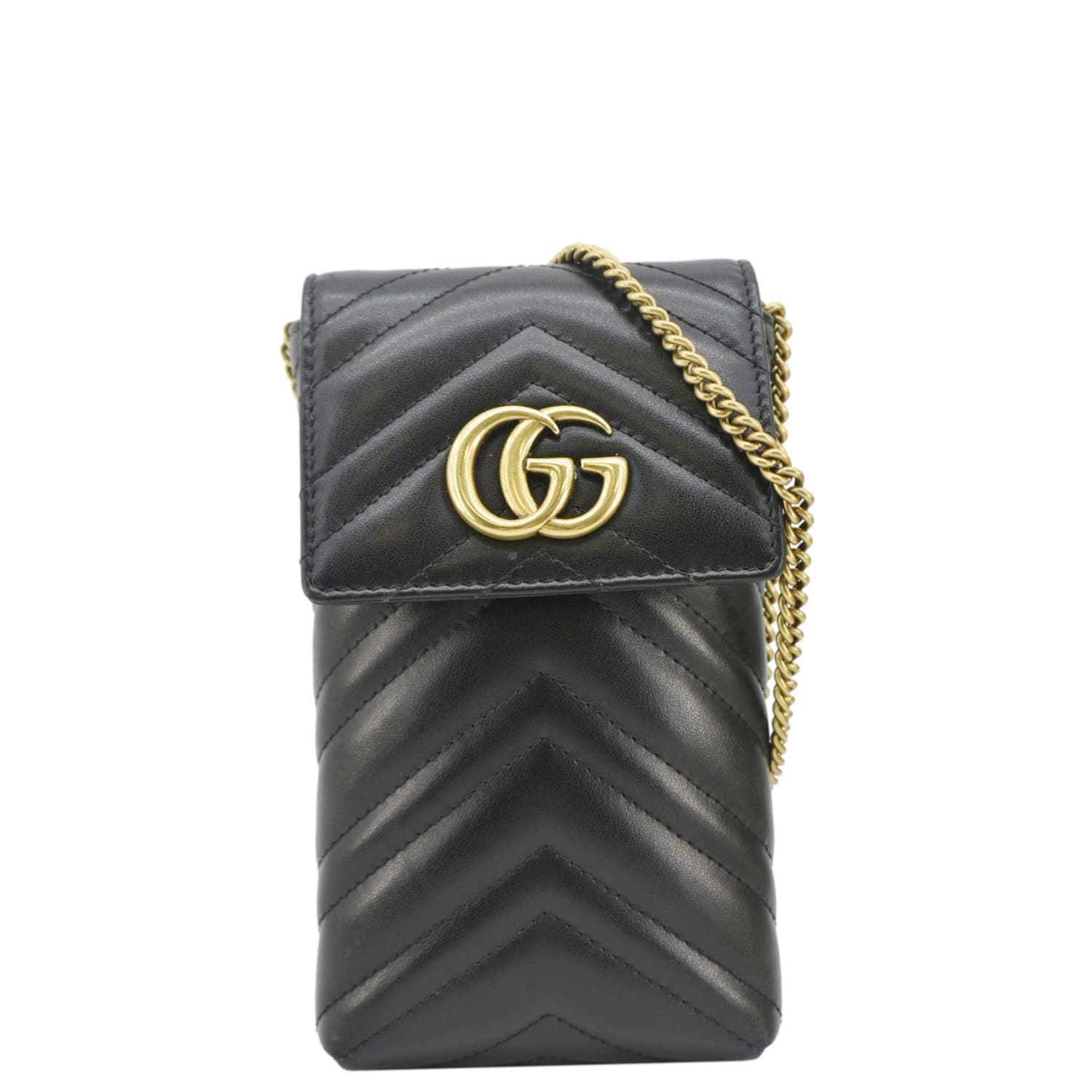 GUCCI GG Marmont Mini Matelasse Leather Chain Crossbody Bag Black 672251