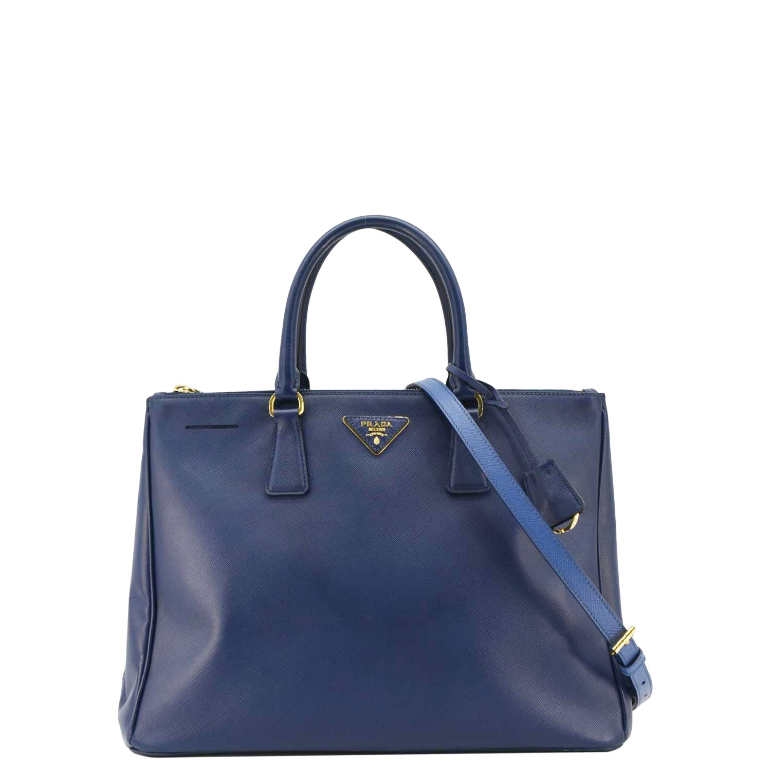 PRADA Galleria Double-Zip Medium Saffiano Leather Tote Bag Blue