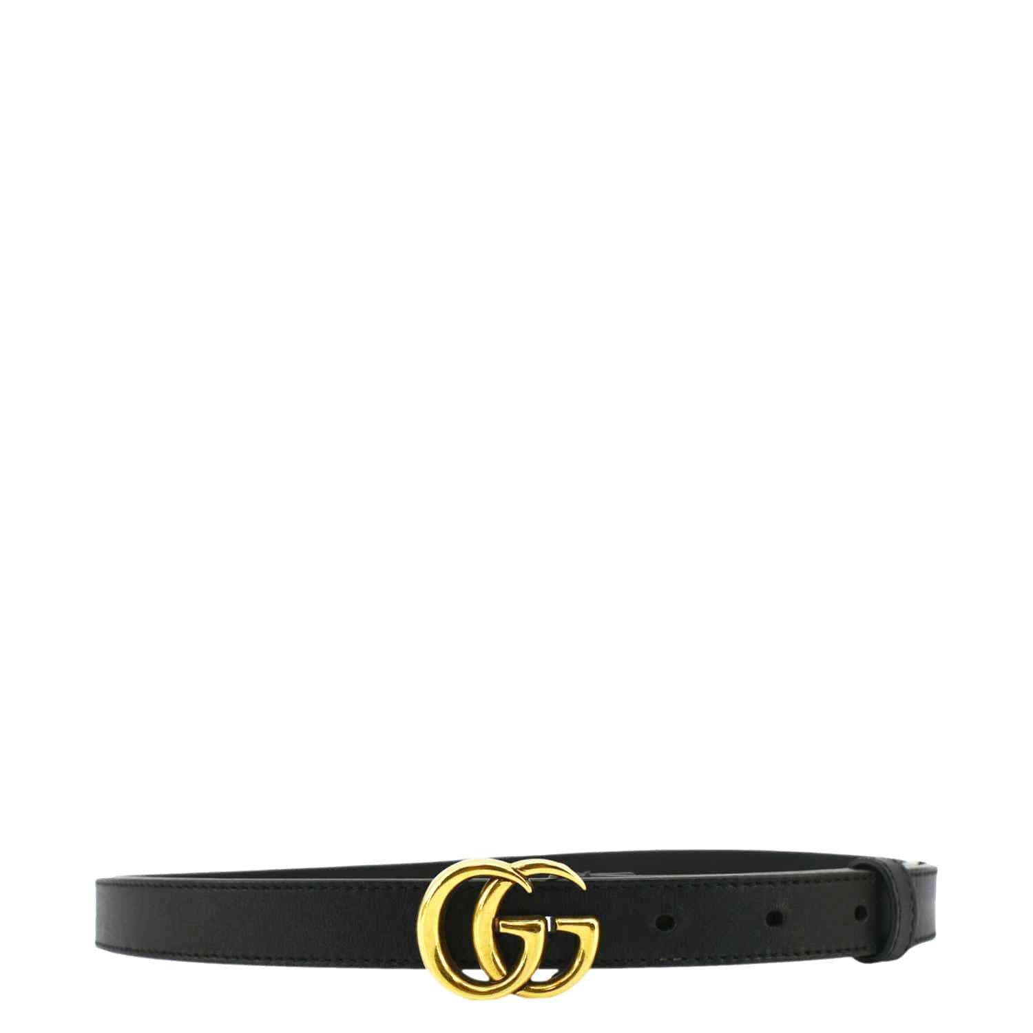 GUCCI Slim Double G Marmont Leather Buckle Belt Black Size 75/30