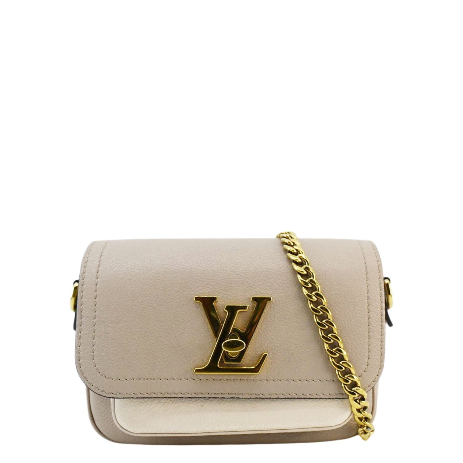 LOUIS VUITTON Lockme Tender Grained Calfskin Leather Shoulder Bag Greige