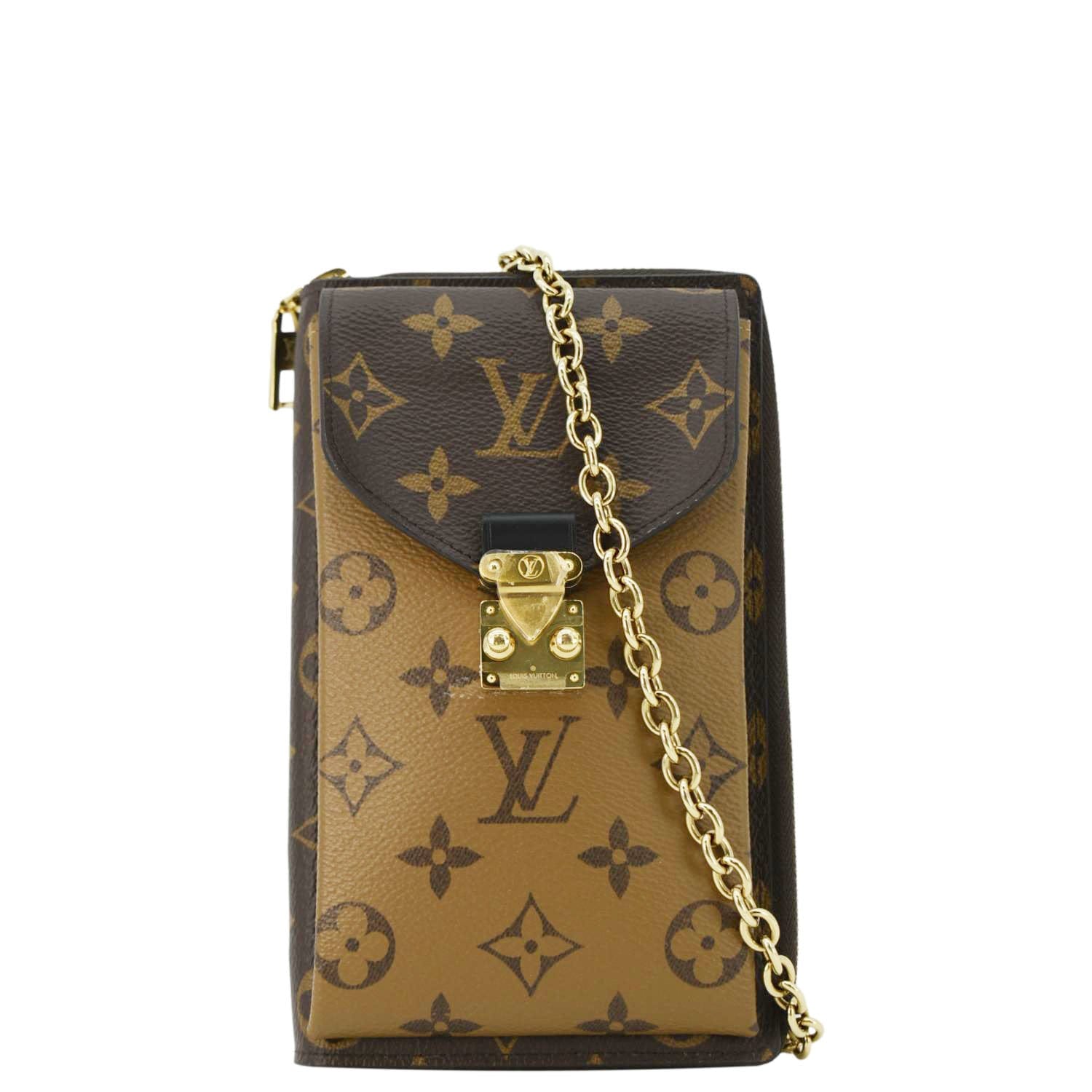 LOUIS VUITTON Metis Reverse Monogram Canvas Vertical Zippy Chain Wallet Brown