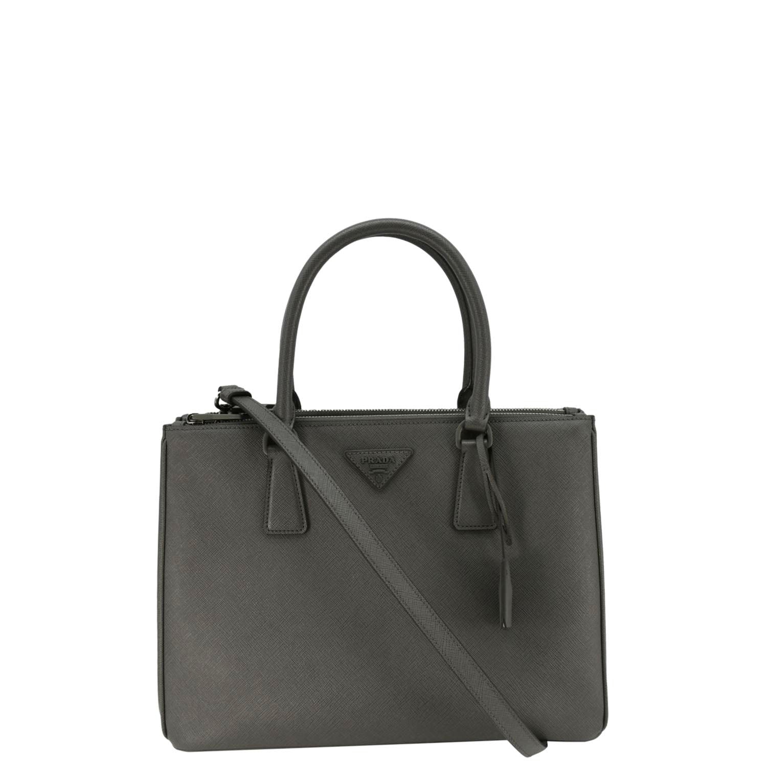 PRADA Galleria Double-Zip Medium Saffiano Leather Tote Bag Gray