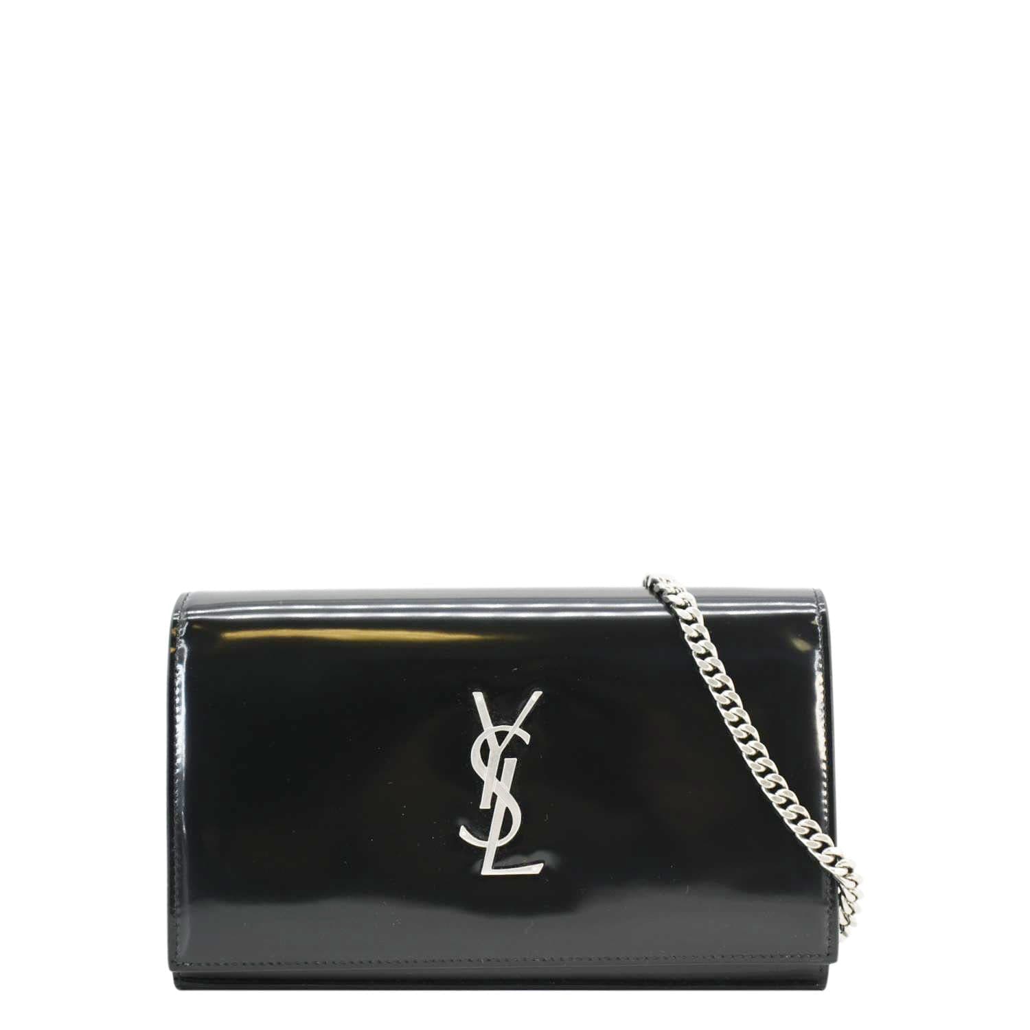 YVES SAINT LAURENT Cassandre Patent Leather Chain Wallet Black