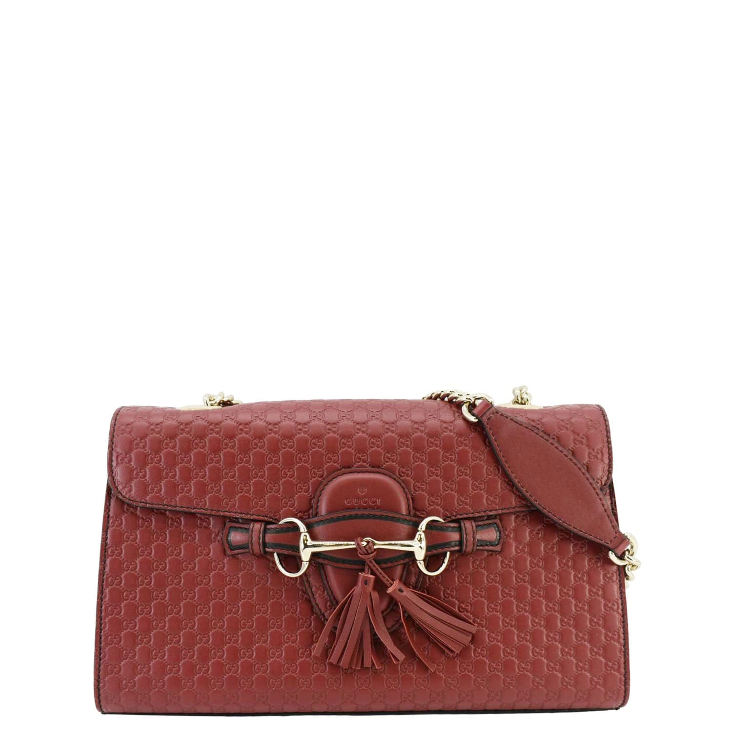 GUCCI Emily Medium GG Guccissima Leather Chain Shoulder Bag Red 449635