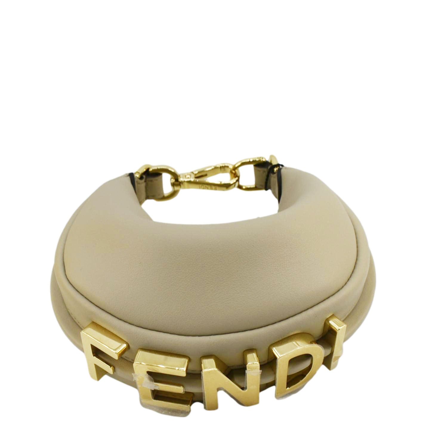 FENDI FendiGraphy Mini Smooth Leather Hobo Bag Cream