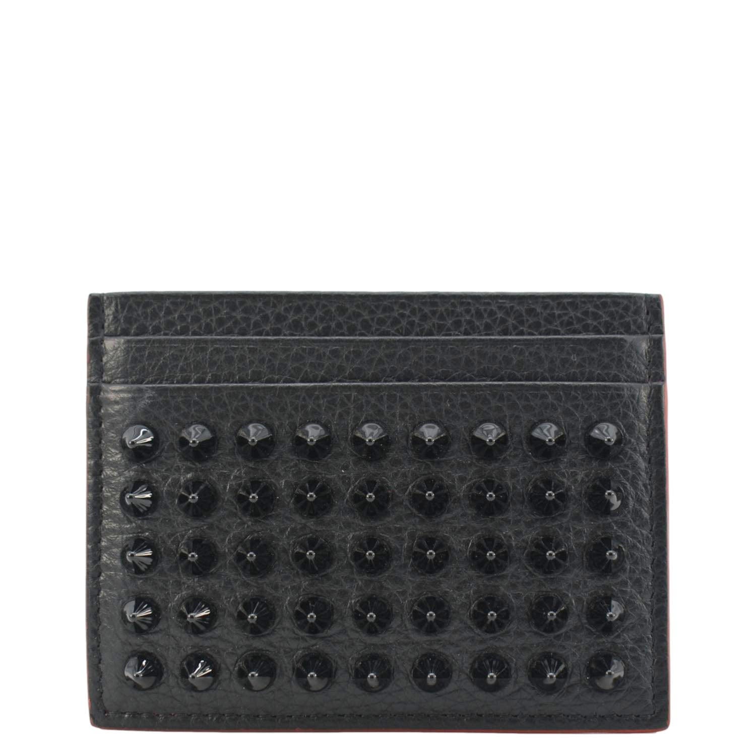 CHRISTIAN LOUBOUTIN Kios Spike Leather Card Holder Black