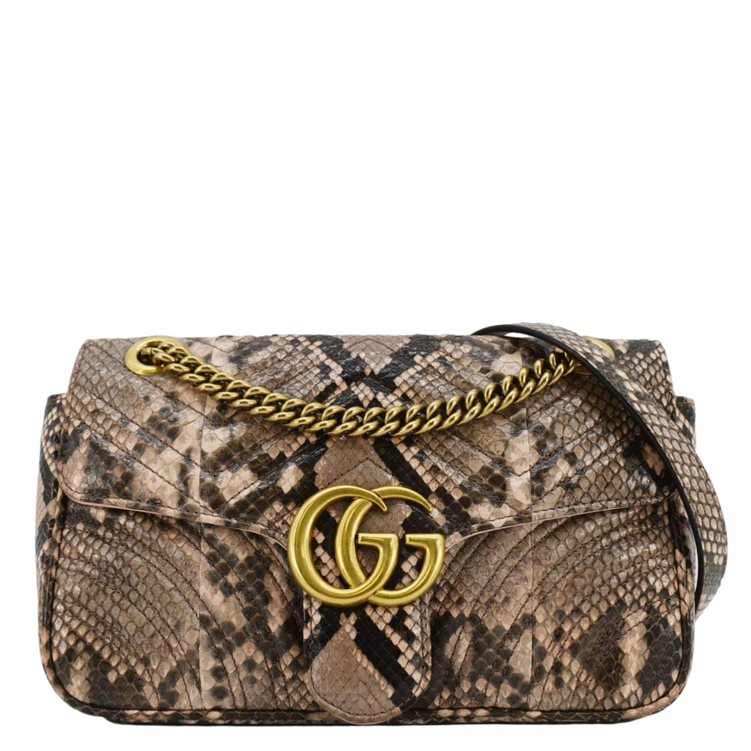 GUCCI GG Marmont Snake Print Leather Crossbody Bag Brown 443497