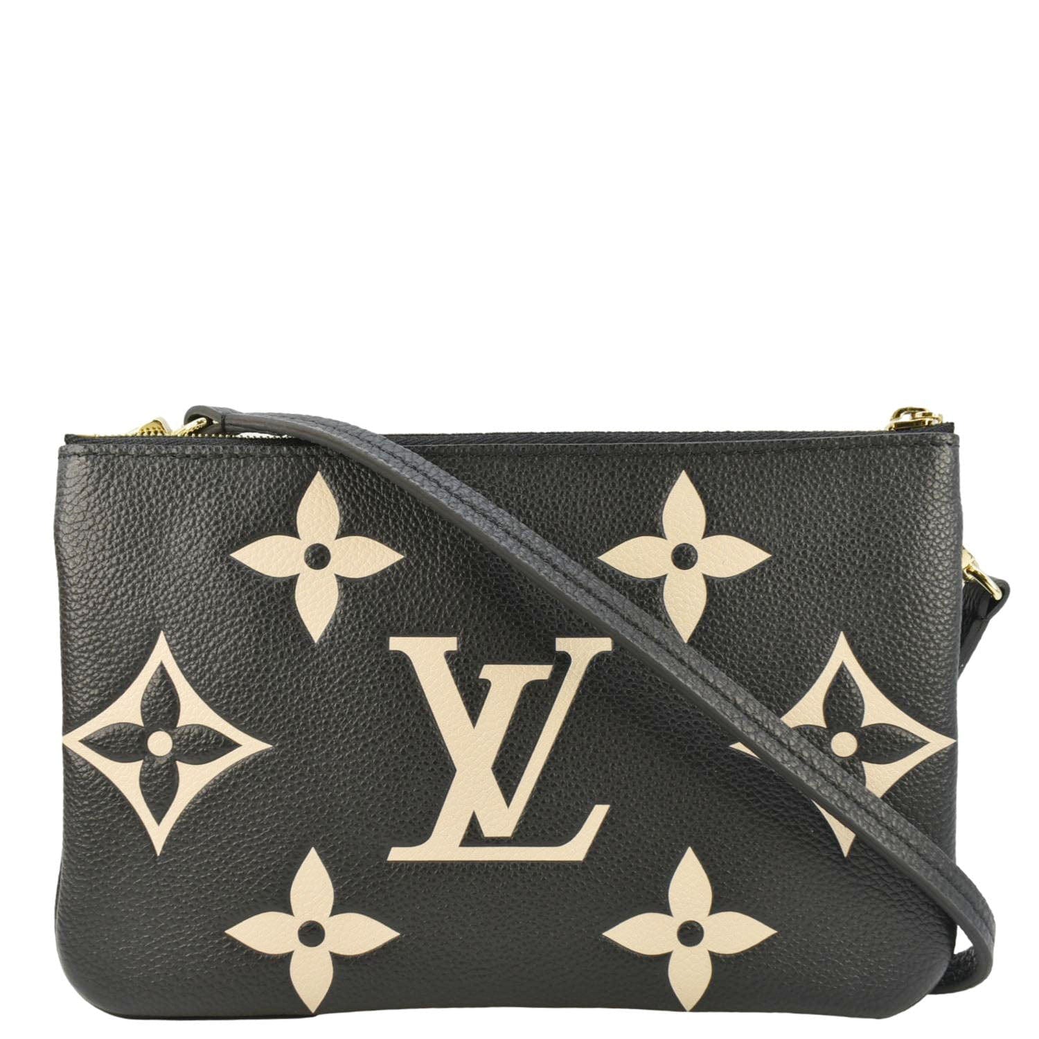 LOUIS VUITTON Double Zip Pochette Monogram Empreinte Crossbody Bag Bicolor