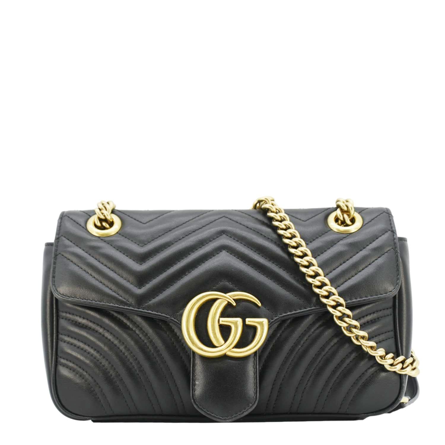 GUCCI GG Marmont Small Matelasse Leather Crossbody Bag Black 443497