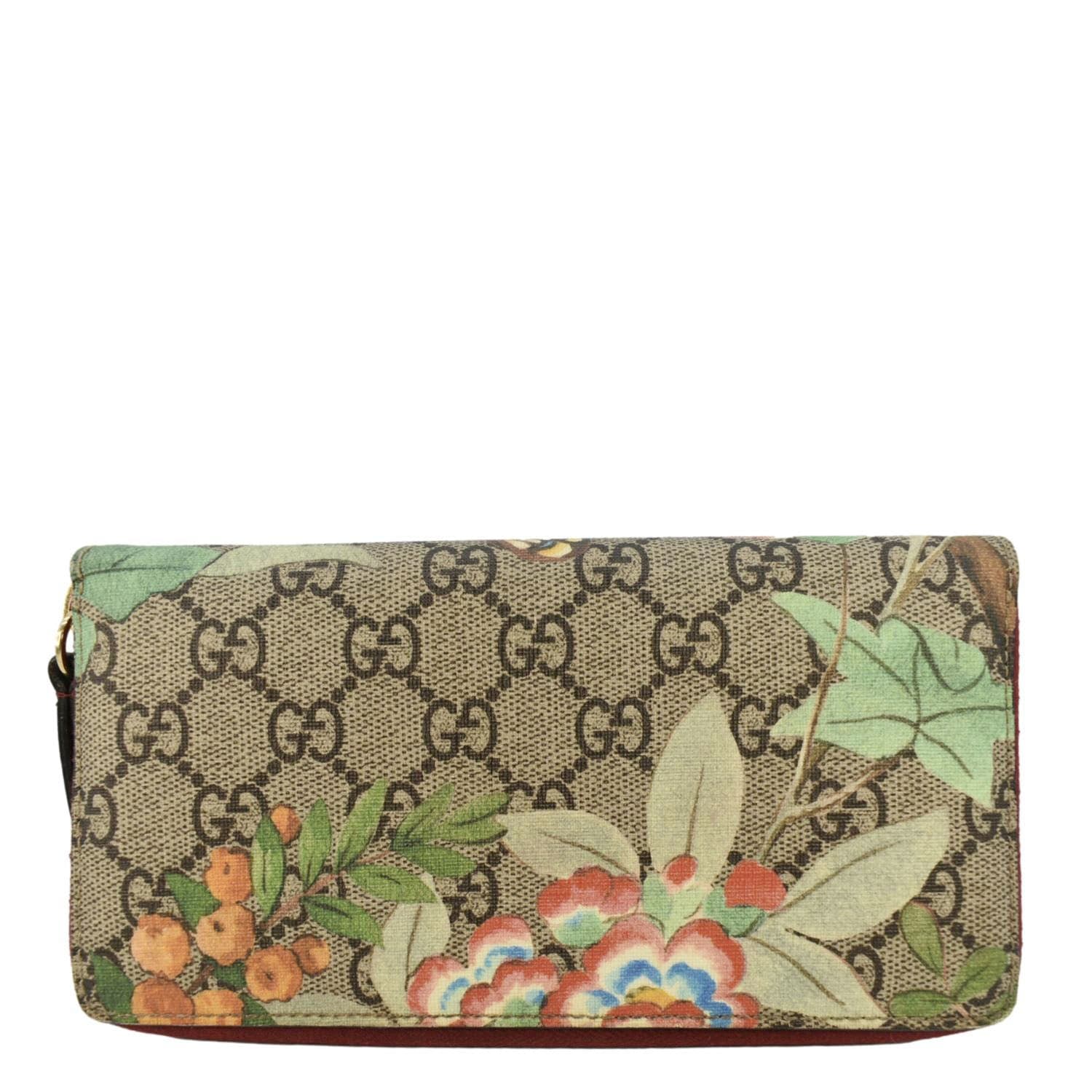 GUCCI Tian Print GG Canvas Zip Around Wallet Beige 424893