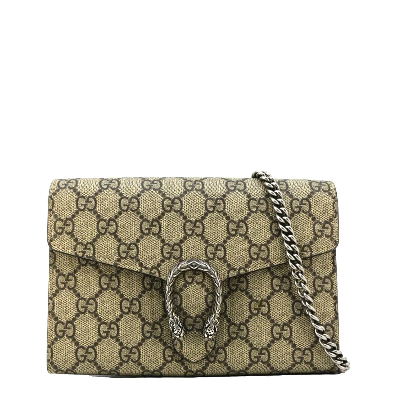 GUCCI Dionysus GG Supreme Canvas Chain Wallet Crossbody Bag Beige 401231