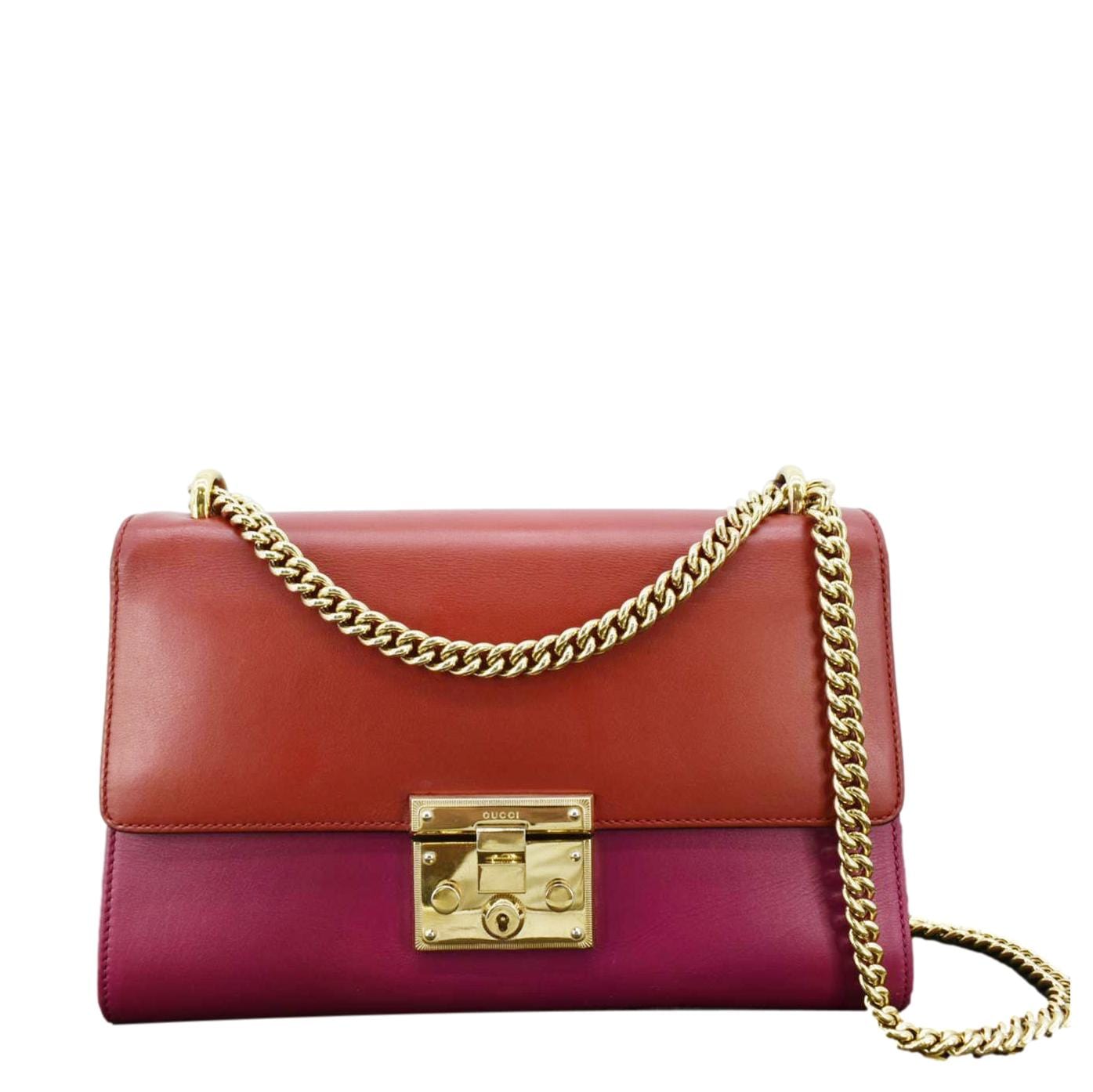 GUCCI Padlock Medium Leathrer Chain Shoulder Bag Red 409486