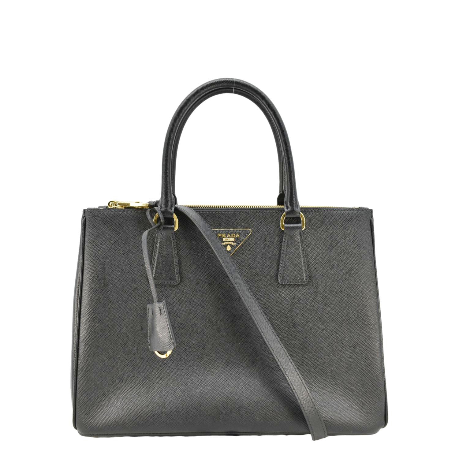 PRADA Galleria Double Zip Saffiano Leather Top Handle Tote Bag Black