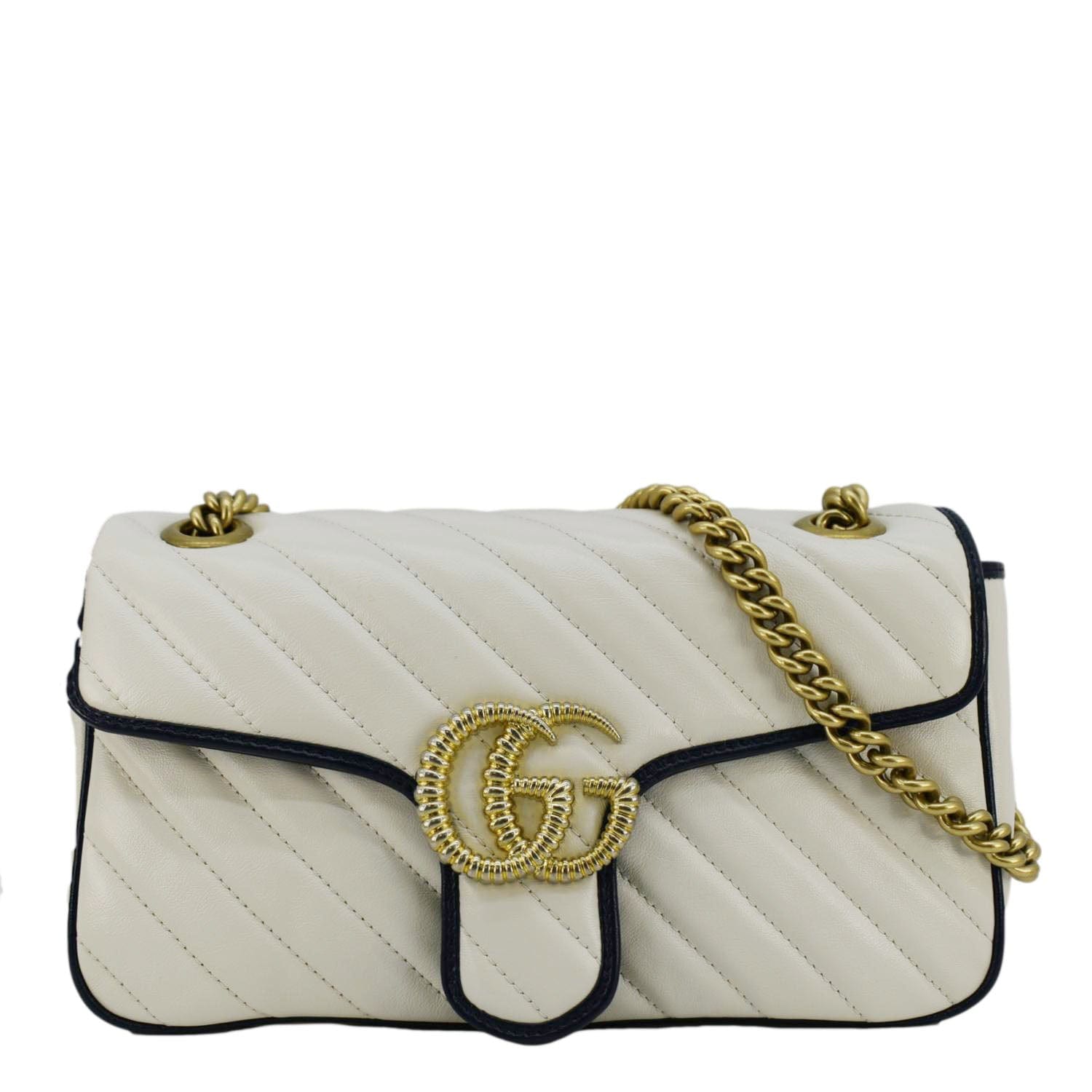 GUCCI GG Marmont Small Diagonal Matelasse Leather Crossbody Bag White 443497