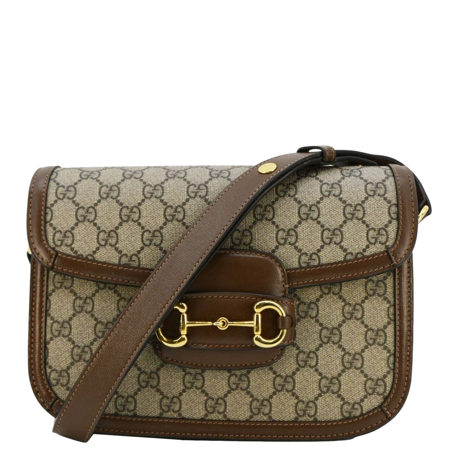 GUCCI Horsebit 1955 GG Supreme Canvas Shoulder Bag Beige 602204