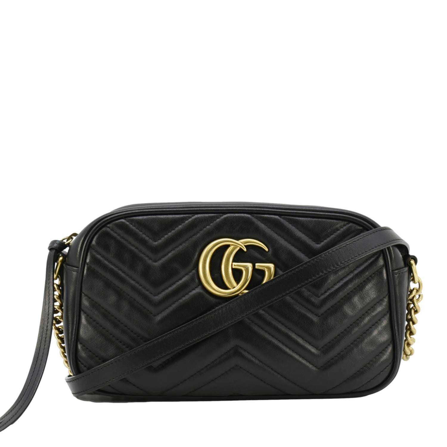 GUCCI GG Marmont Small Matelasse Chevron Leather Camera Bag Black 447632