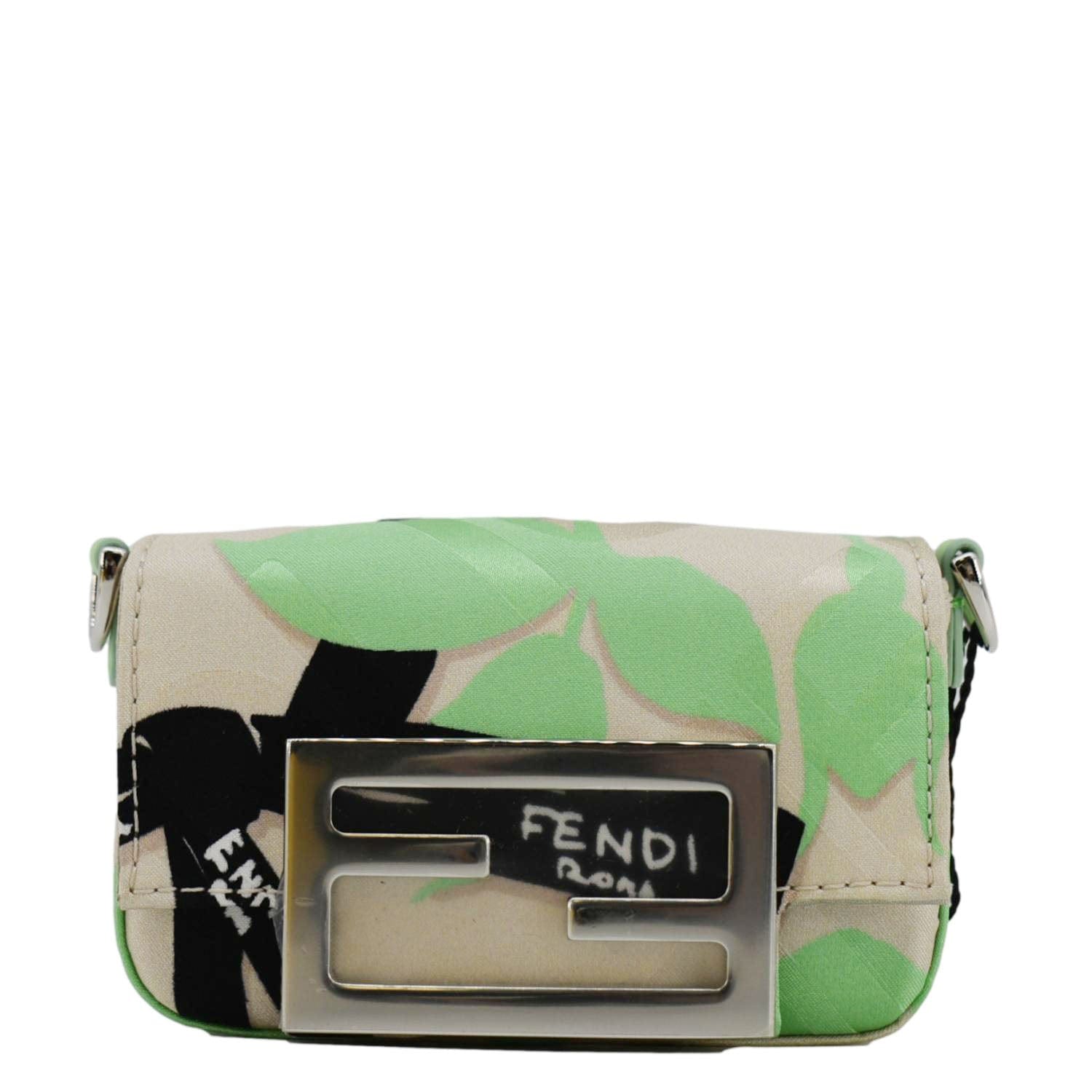 FENDI Nano Baguette Leather Handle Bag Green