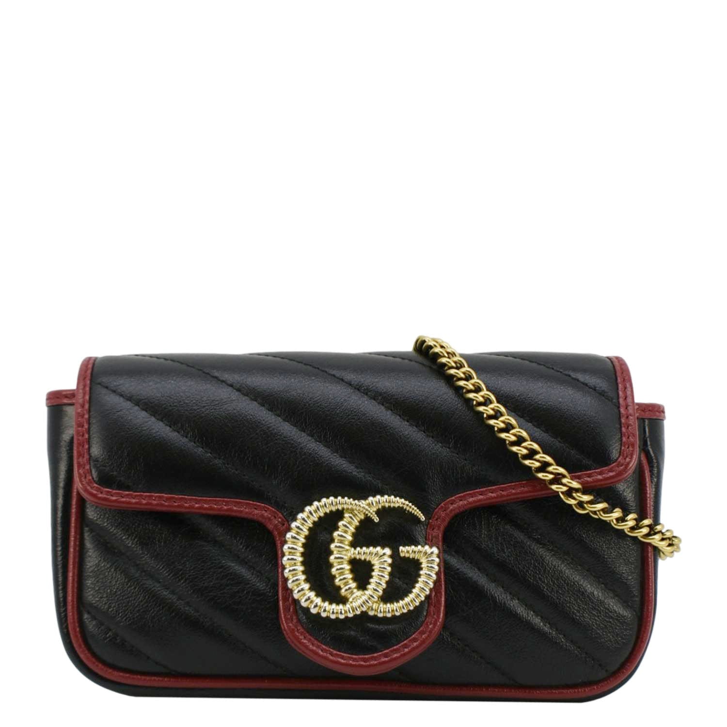 GUCCI GG Marmont Tourchon Mini Matelasse Leather Shoulder Crossbody Bag Black 574969