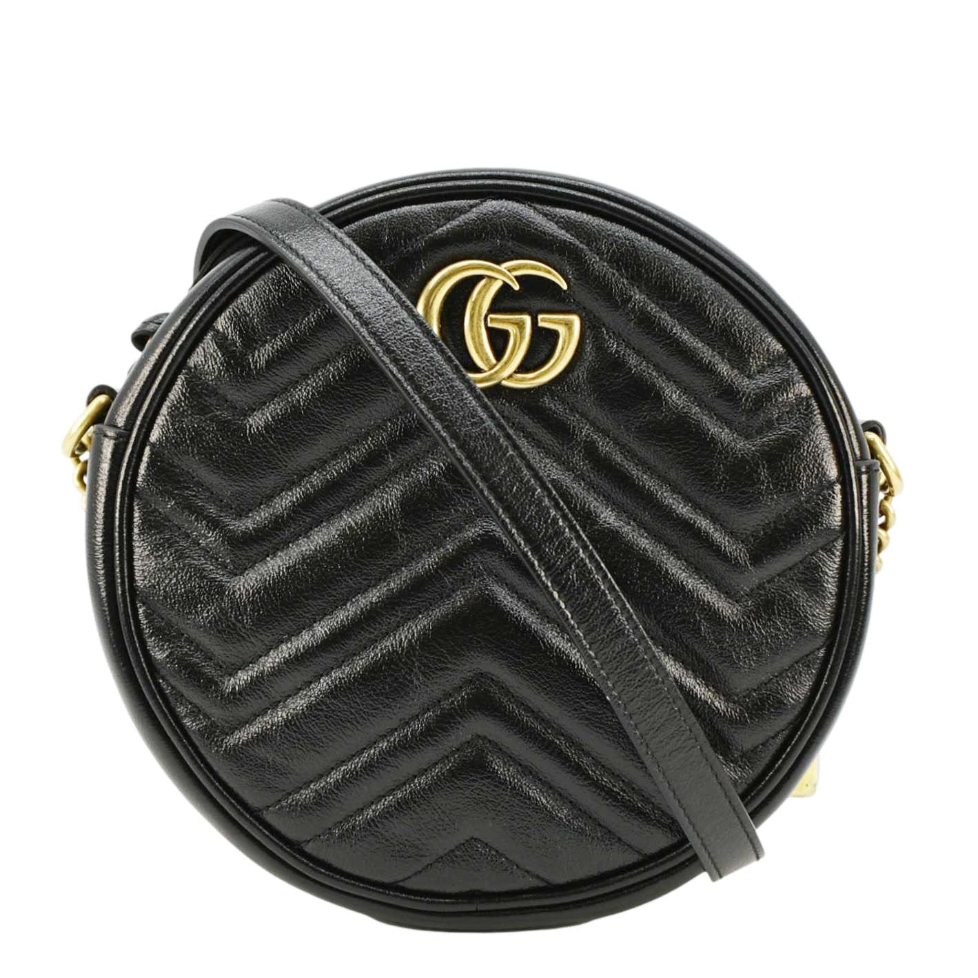 GUCCI GG Marmont Mini Round Leather Crossbody Bag Black 550154