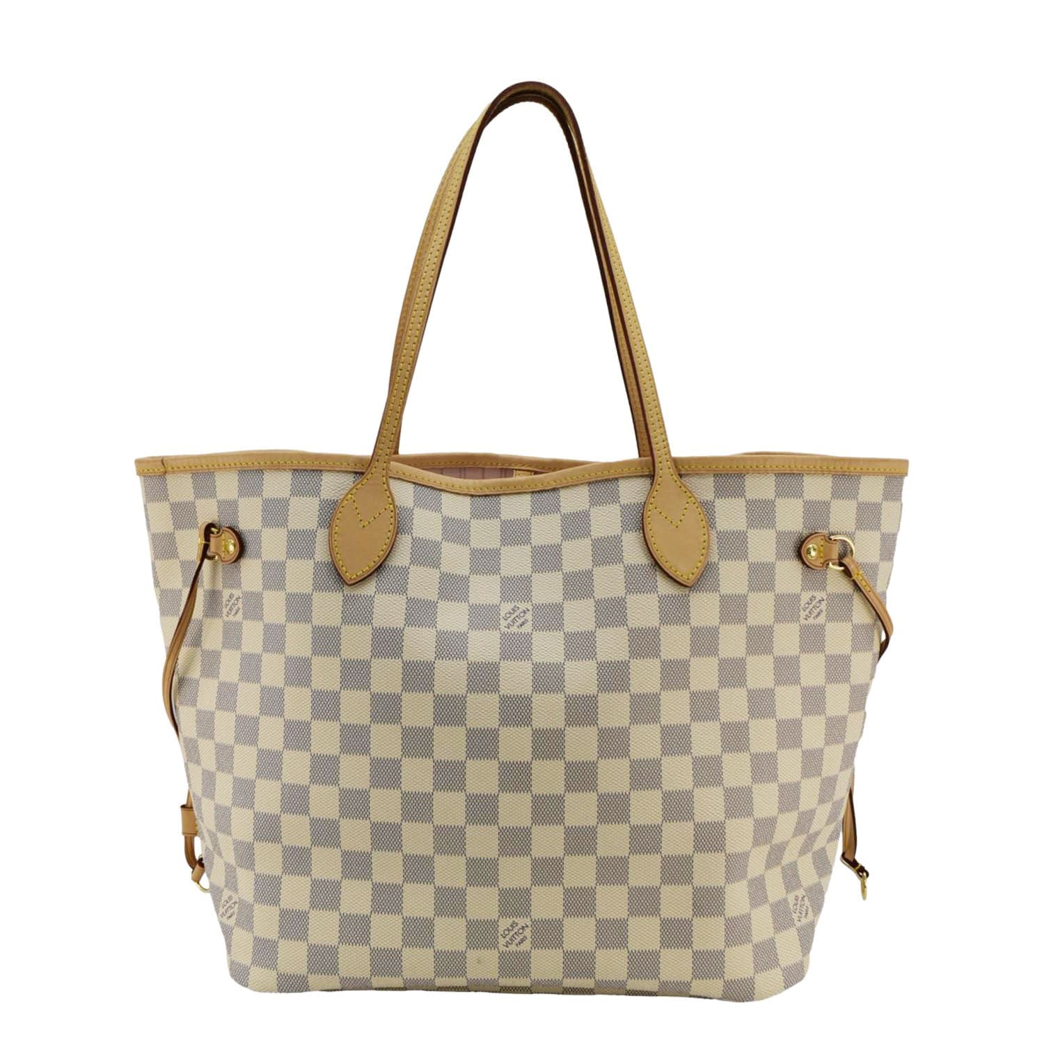 LOUIS VUITTON Neverfull MM Damier Azur Tote Shoulder Bag Rose Bellarine