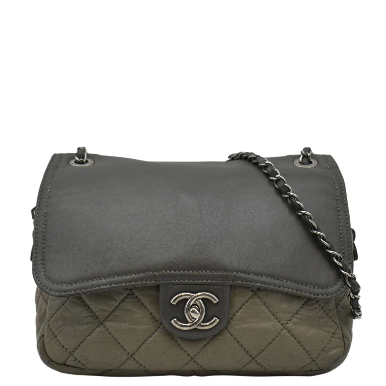 CHANEL In The Mix Flap Quilted Leather Shoulder Bag Grey