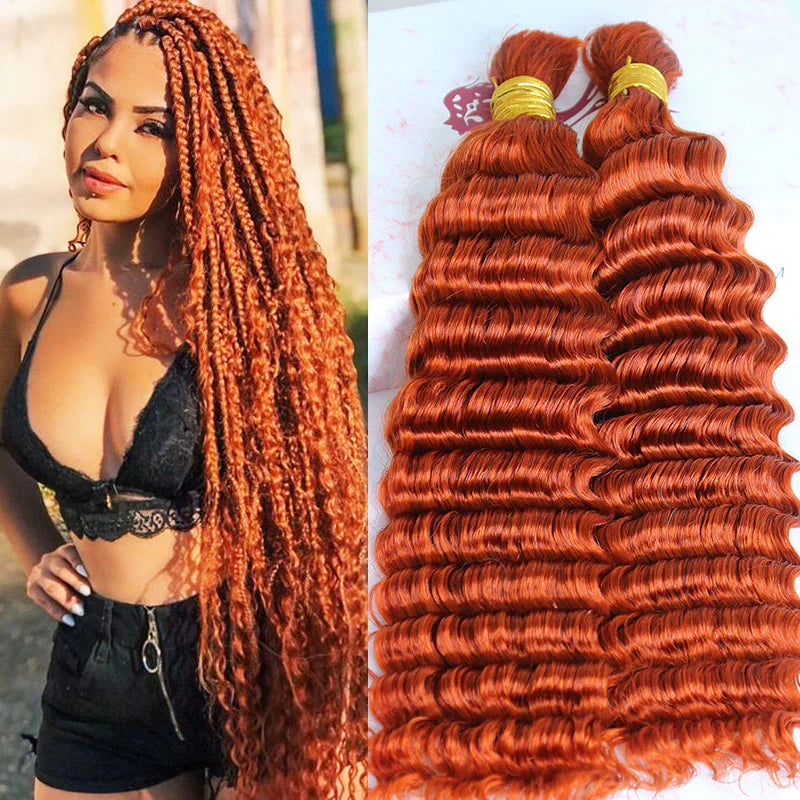 Bulk Human Hair For Braiding #350 Ginger Deep Wave