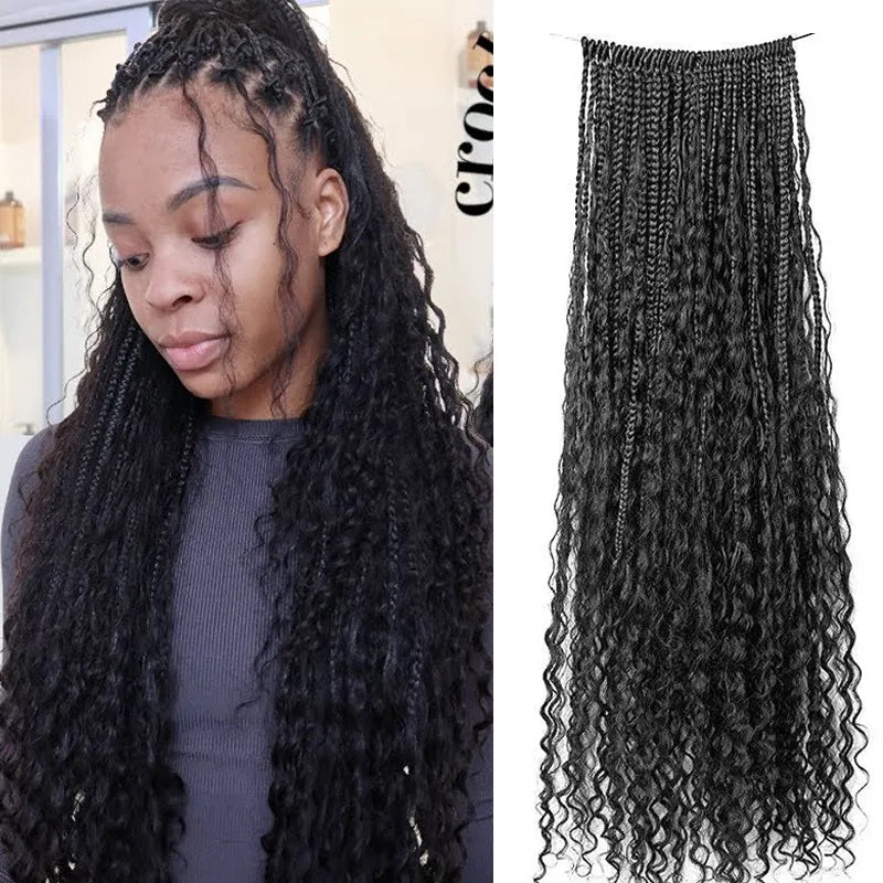 Pre-Looped Crochet Boho Box Braids With Human Hair Curls