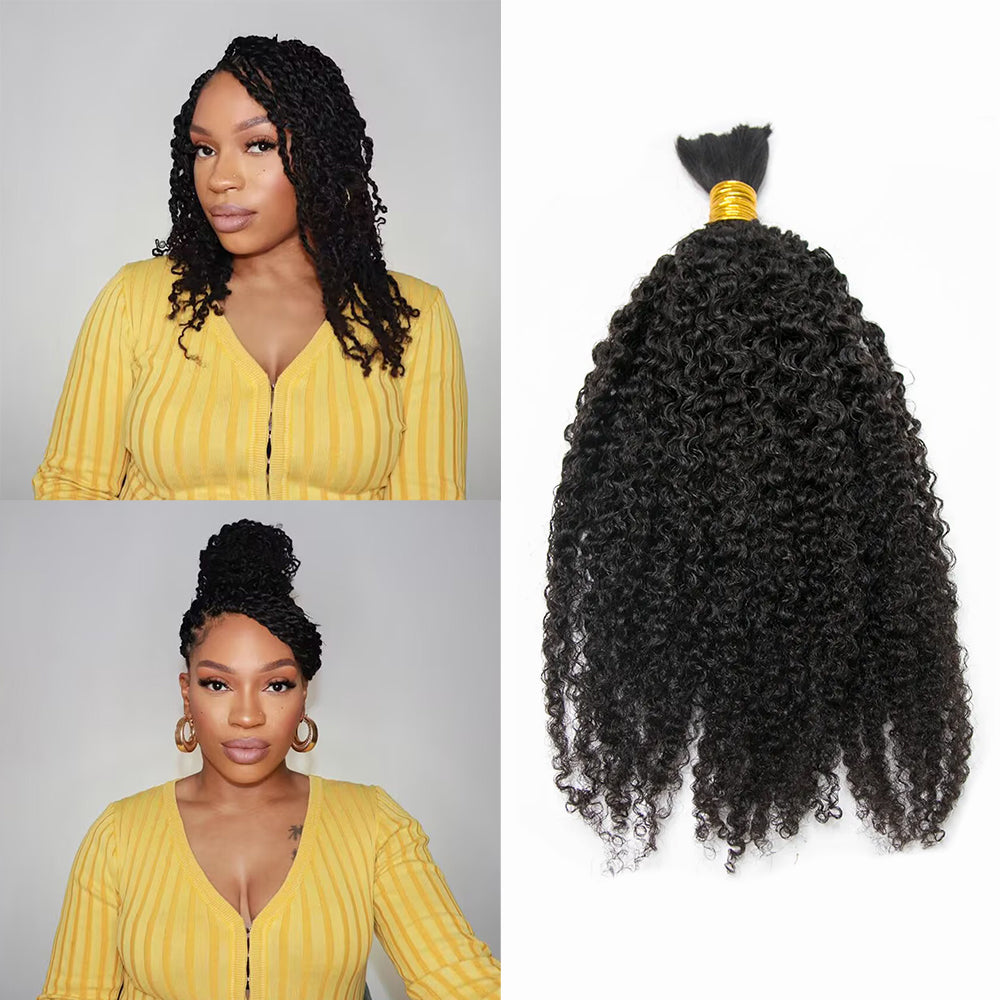 Double Drawn Bulk Human Braiding Hair Tight Curly