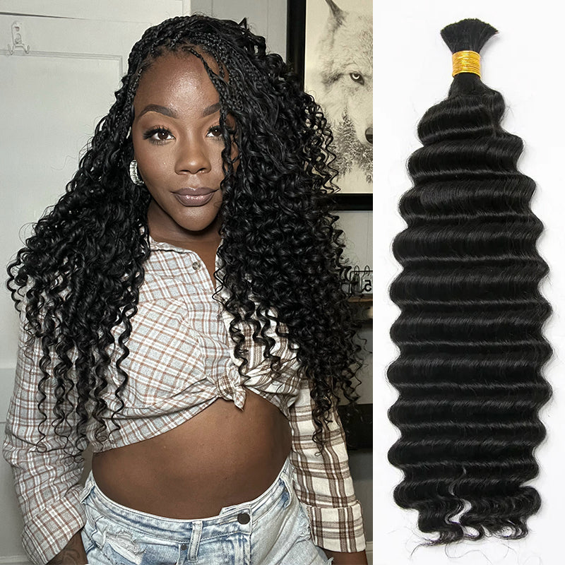 Double Drawn Bulk  Human Braiding Hair  Deep Wave