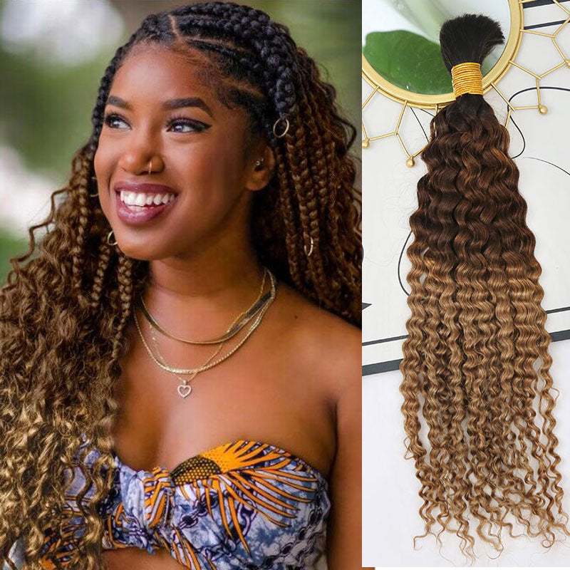 Bulk Human Hair For Braiding Ombre T1B/4/27 Deep Curly