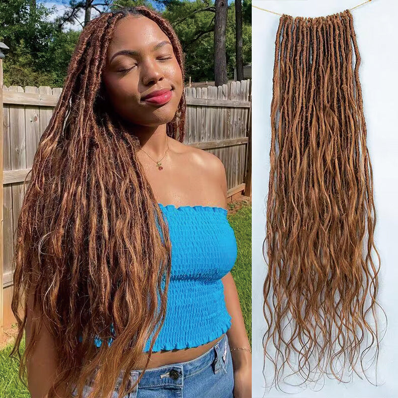 EAYON #30 Color Pre-looped Crochet Boho Locs With Body Wave Human Hair Curls