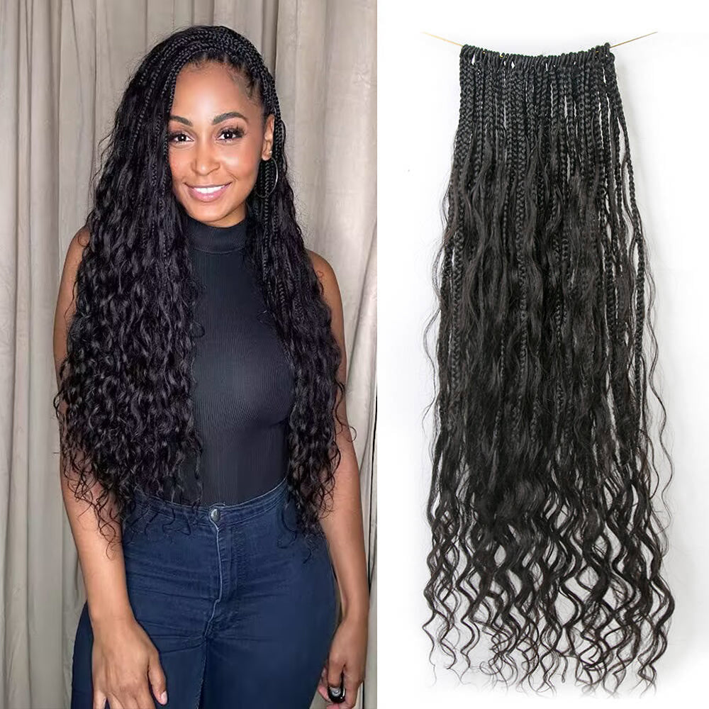 Pre-Looped  Crochet Mermaid Boho Box Braids With Loose Wave Human Hair