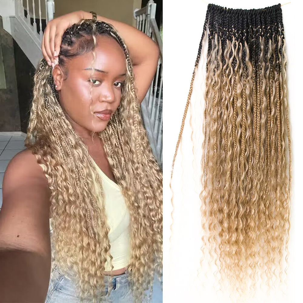 #S1B27/H27  Crochet Boho Box Braids With Human Hair Curls 24 Inch