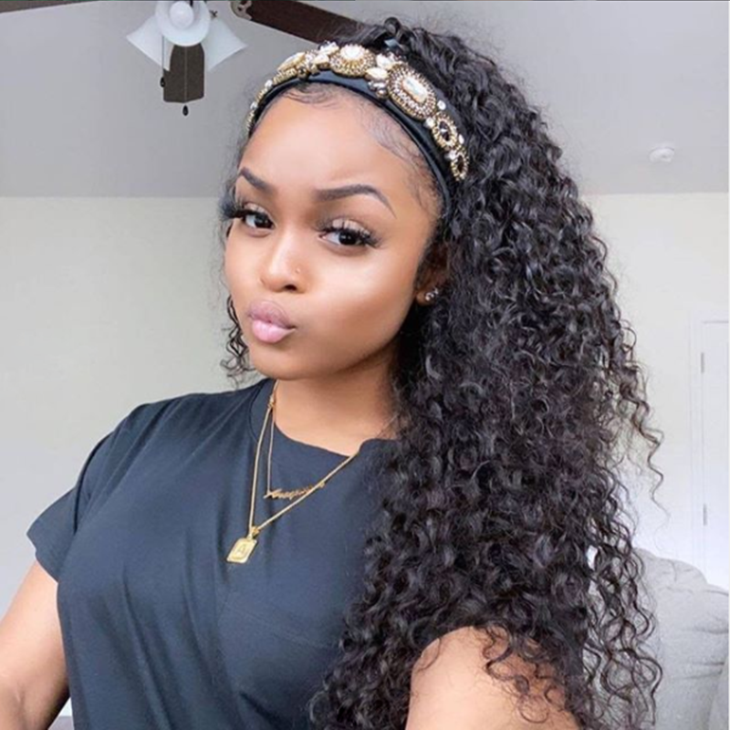 Headband Wig Deep Curly Human Hair HBWD-1