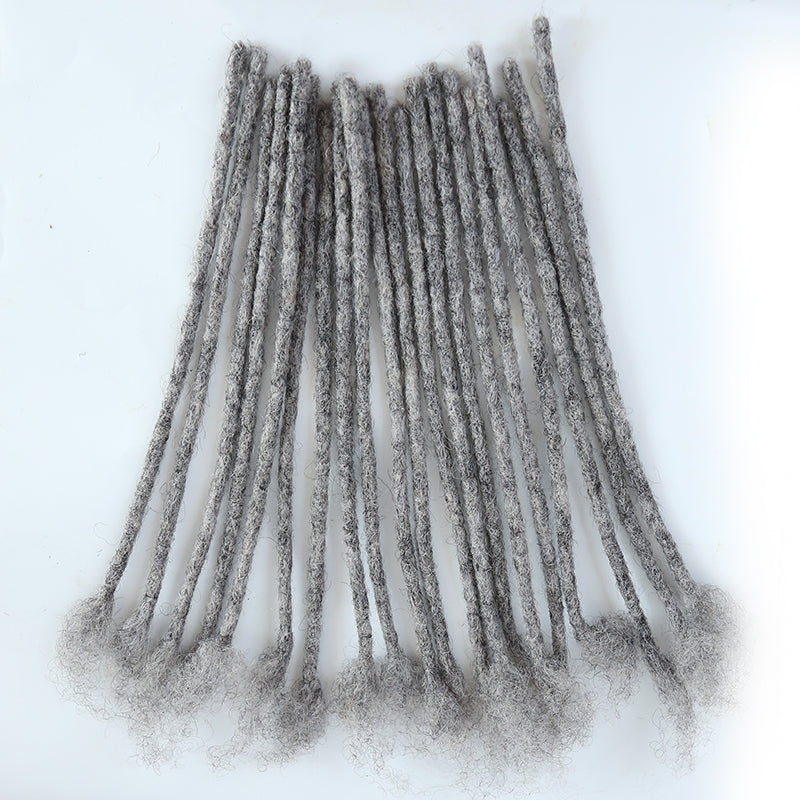 Salt & Pepper 10% Black- Gray Hair Loc Extensions Human Hair