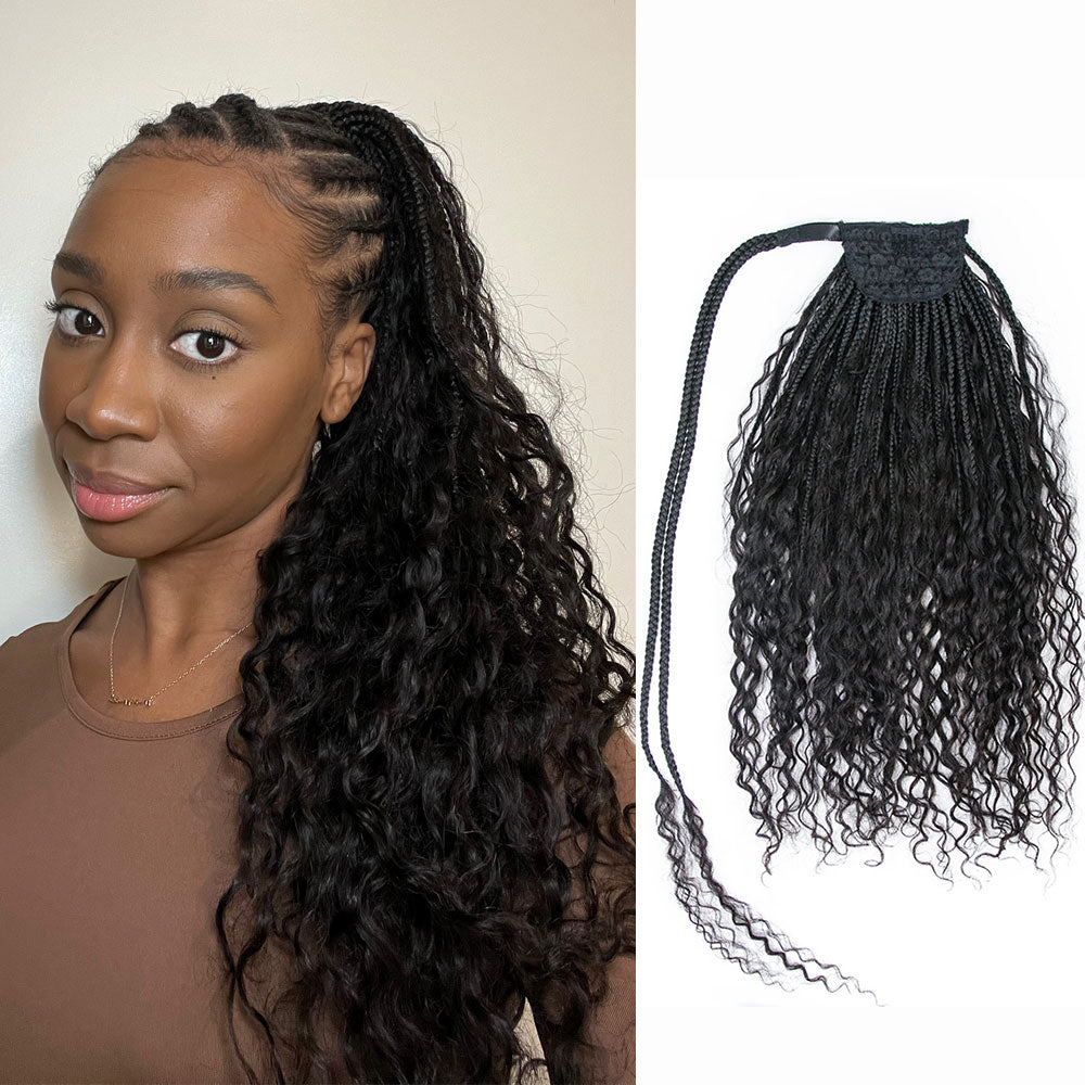 Wrap & Go Goddess Boho Braids Ponytail With Human Hair Curls