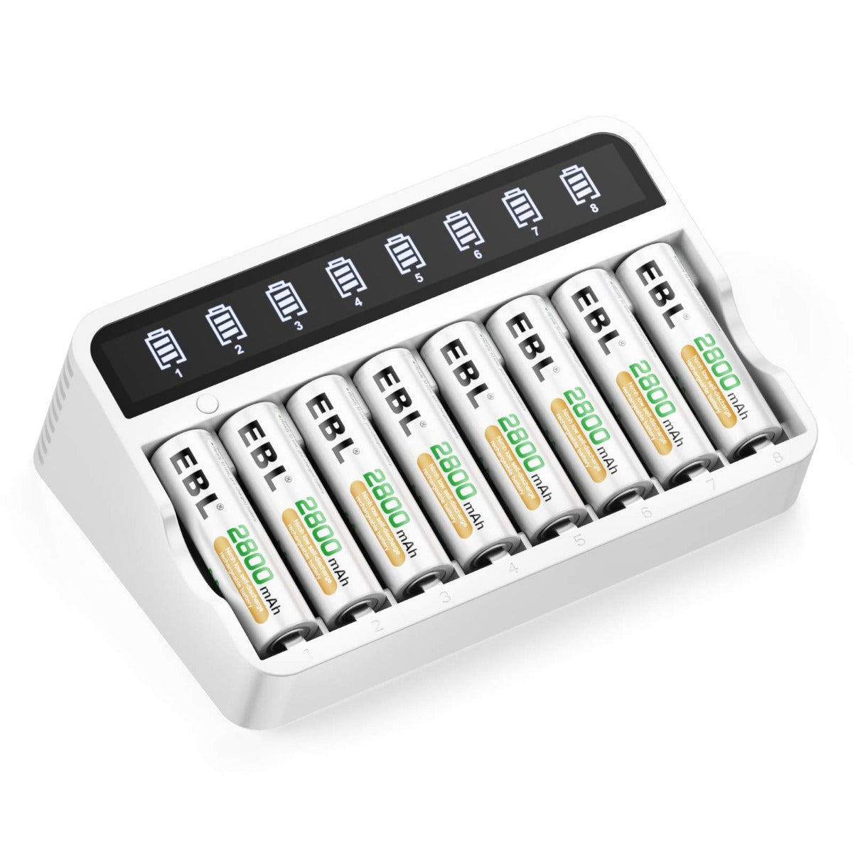 EBL FY-808 8-Bay Individual Battery Charger with AA AAA Ni-MH Batteries