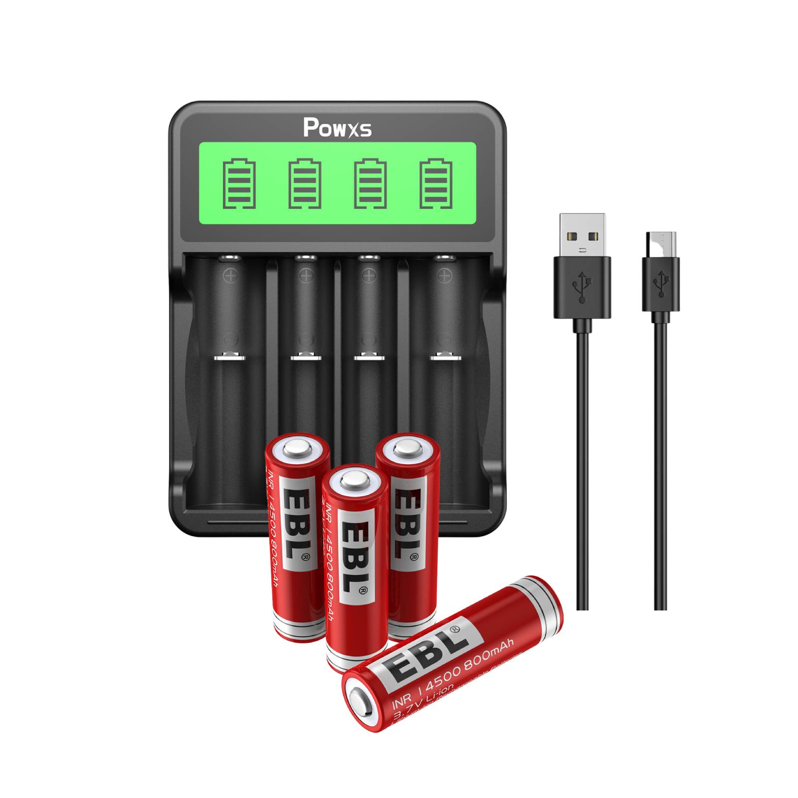 4 Slots Universal Battery Charger and 4 Pcs 14500 Li-ion Batteries Combo