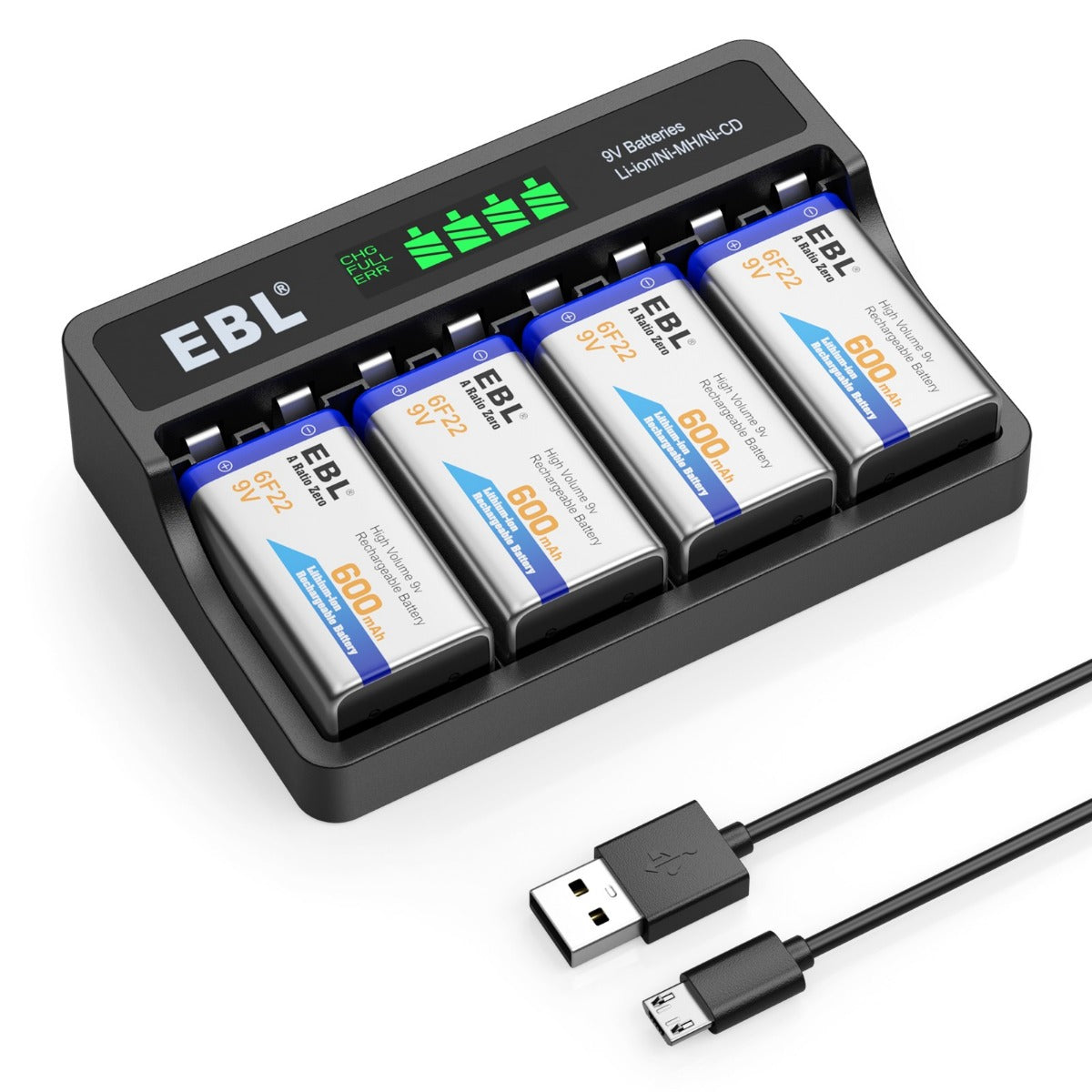 EBL 4 Packs 9V Ni-Mh/Li-Ion Batteries with M7015 Battery Charger