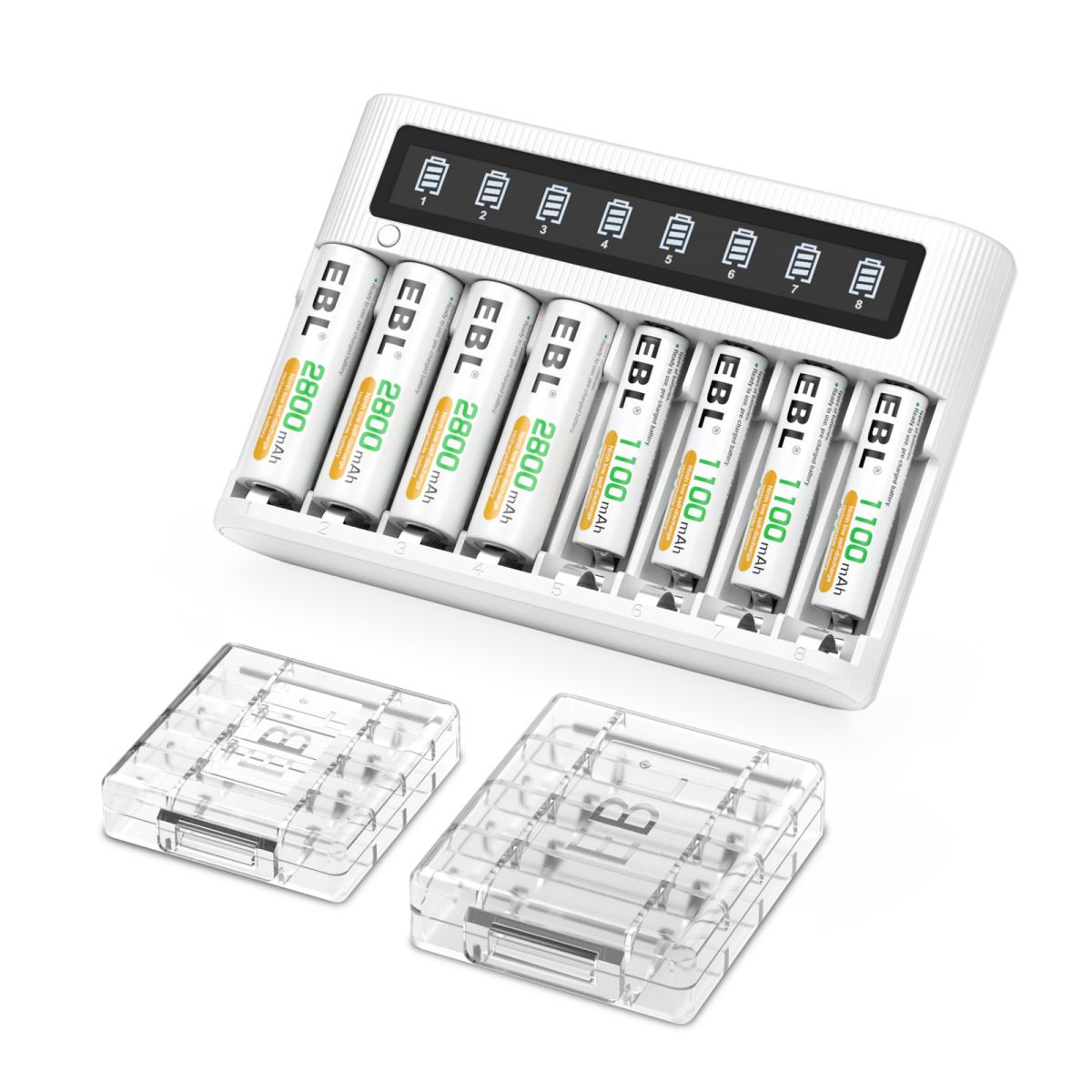 EBL AA AAA Batteries with FY-809 8-Bay LCD Battery Charger