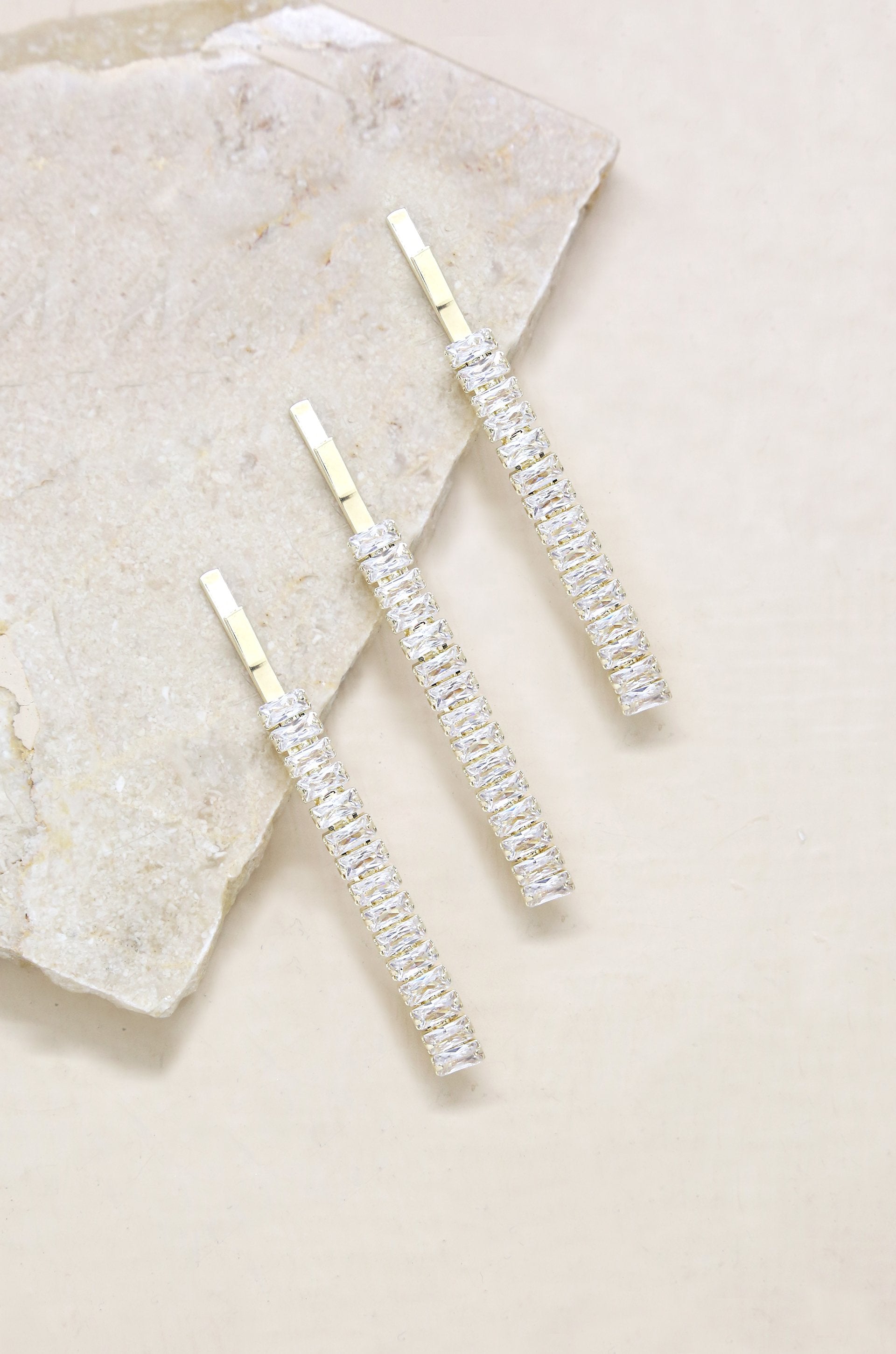 Narrow Crystal Roads Hair Pin Set - Crystals