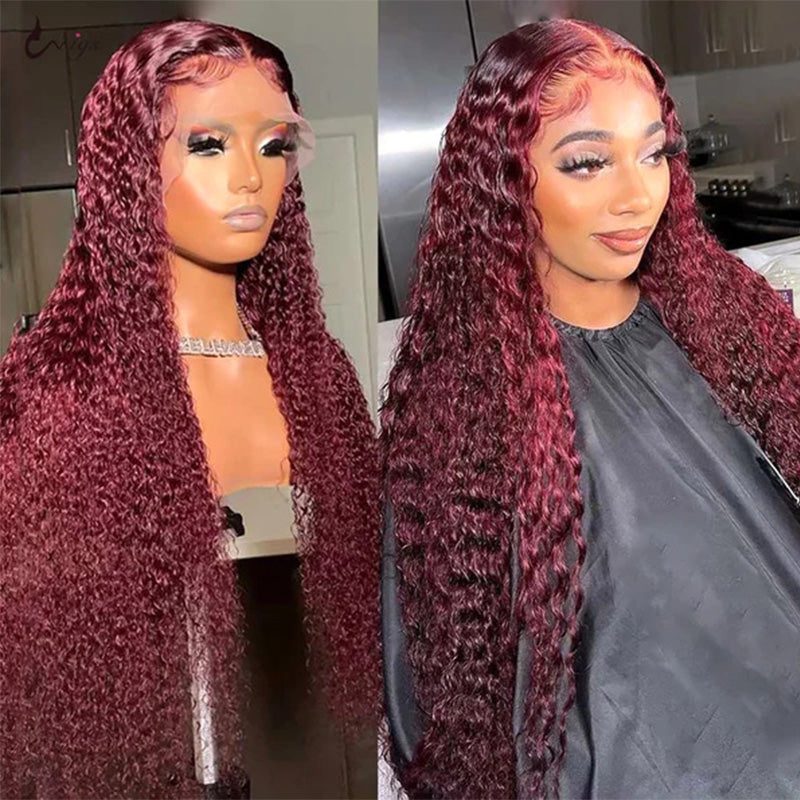 Burgundy Curly Wigs 150% Density Pre-Cut 4x4/13x4/13x6 HD Transparent Lace Wig