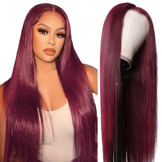 Burgundy Color Straight Wig 360 HD Transparent Lace Wigs 100% Human Hair For Black Women