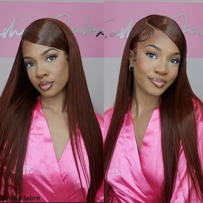 Reddish Brown Wig 150% Density 360 Lace Straight Closure Lace Wig Wig 100% Human Hair Wig