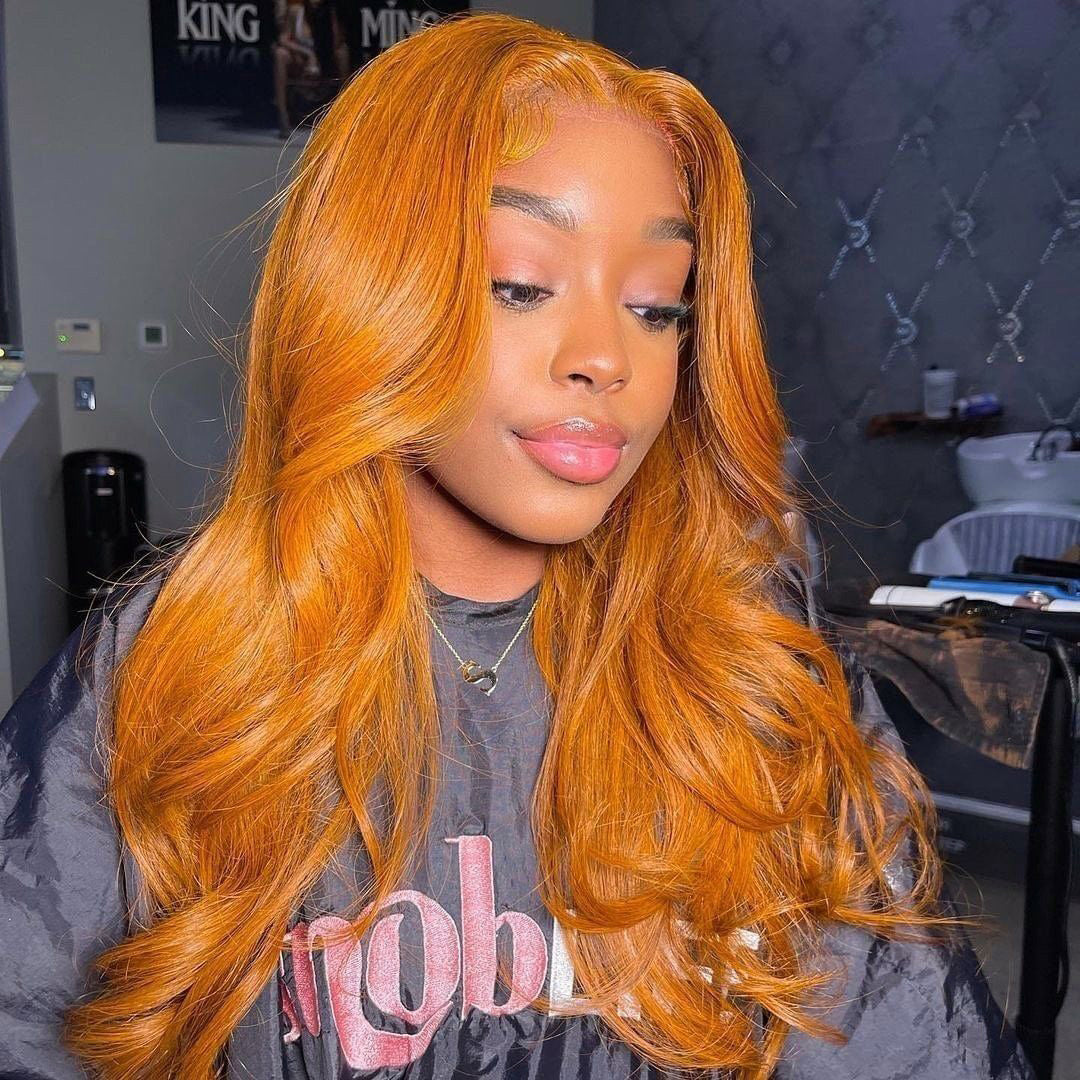 Pre-Cut Lace Wear Go Glueless Wig Ginger Orange Pure Color Body Wave Breathable