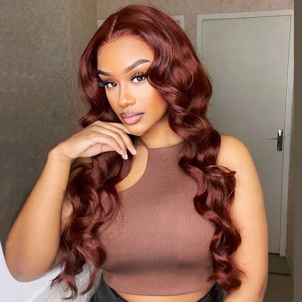 #33 Reddish Brown Wig Body Wave Wig HD Lace Front Wigs 180% Density Human Hair Wigs