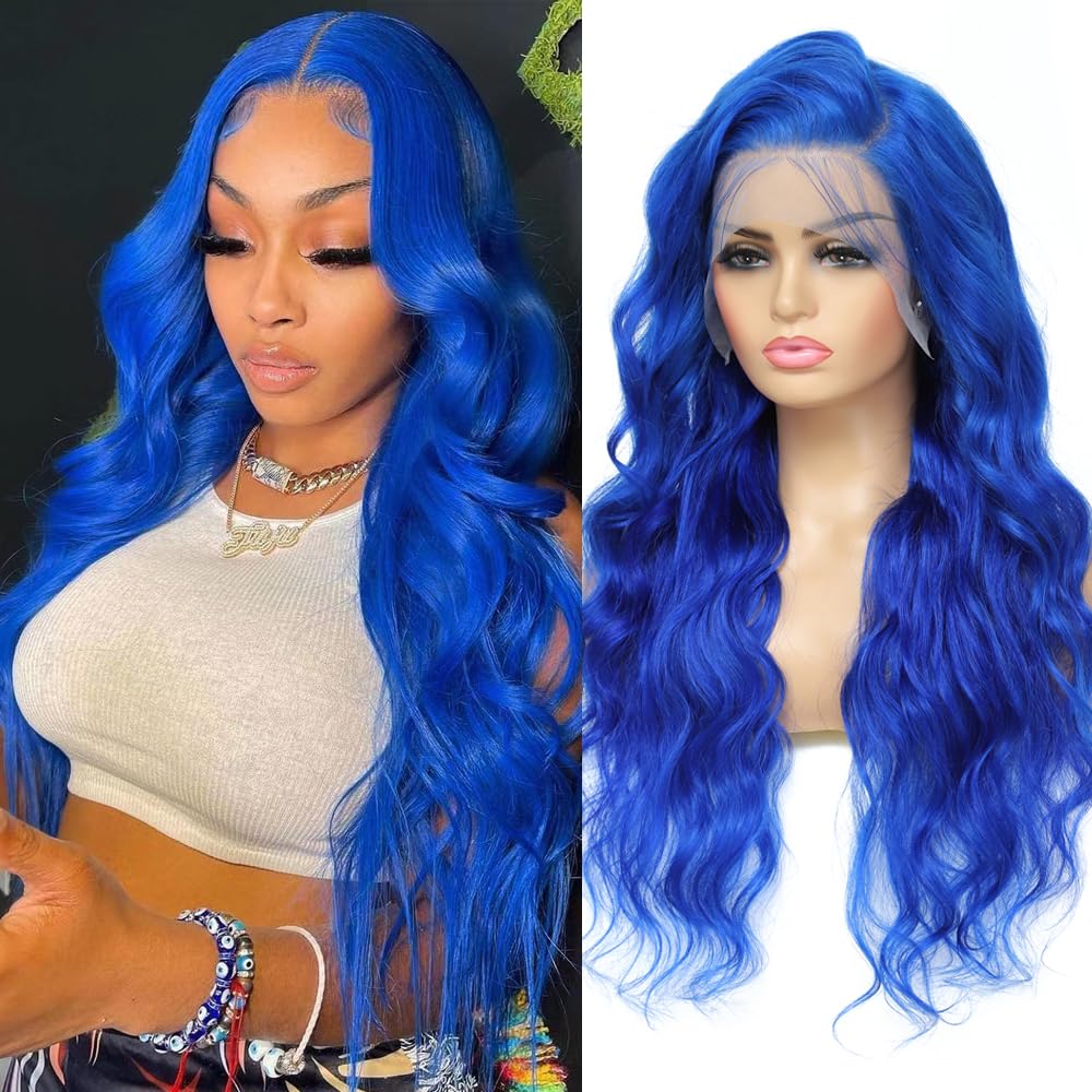 Blue Lace Front Wig Human Hair 13x4 HD Body Wave Human Hair Lace Front Wigs Pre Plucked Colored Blue Lace Front Wig 180% Desity