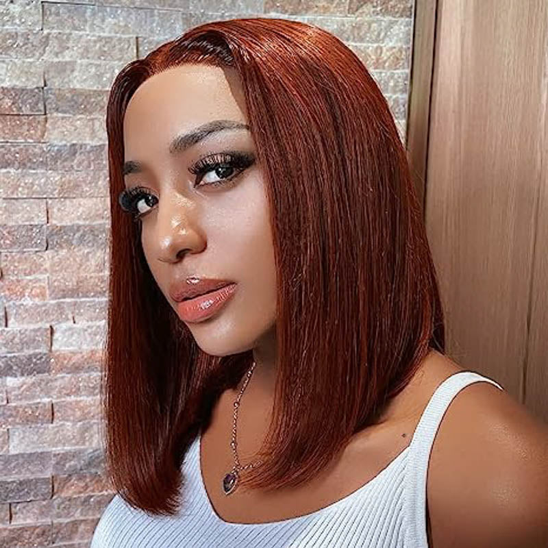 Reddish Brown Straight Bob Wig Human Hair Wig4*4/13*4/13*6 Lace Front Wig