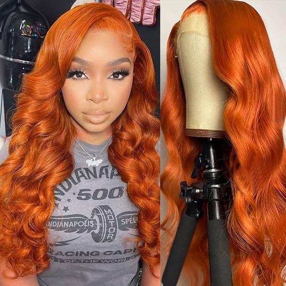 Ginger Color Body Wave Wig HD Lace Front Wigs 180% Density Human Hair